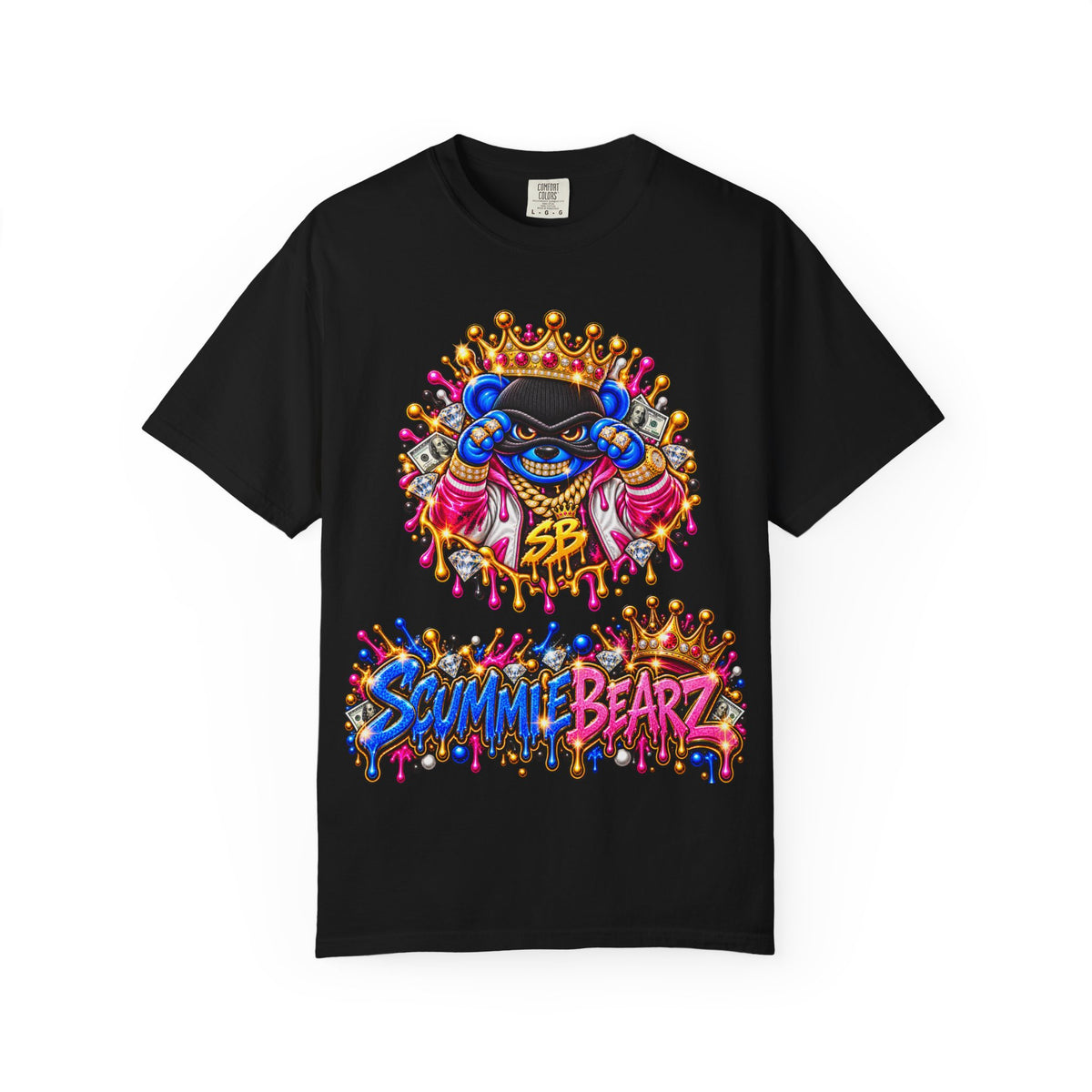 Unisex Garment-Dyed T-shirt-BLUE&PINK CROWN MASK LOGO CHOSEN BY GOD-SCUMMINGBEARZ™