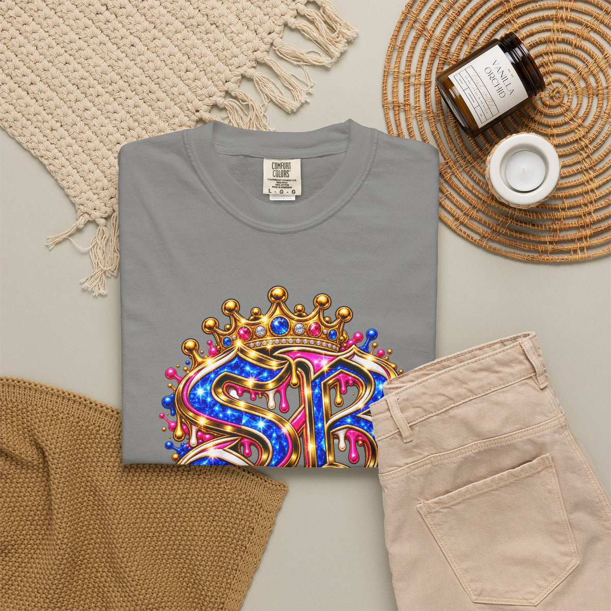 Unisex Garment-Dyed T-shirt-BLUE&PINK CROWN SB LOGO ARMED WITH FAITH-SCUMMIEBEARZ™