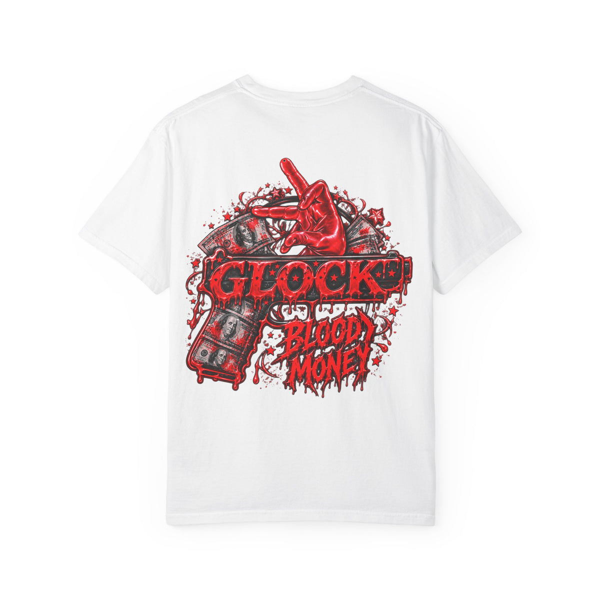 Unisex Garment-Dyed T-SHIRT-BLOOD MONEY GLOCK/MASK LOGO-SCUMMIEBEARZ™