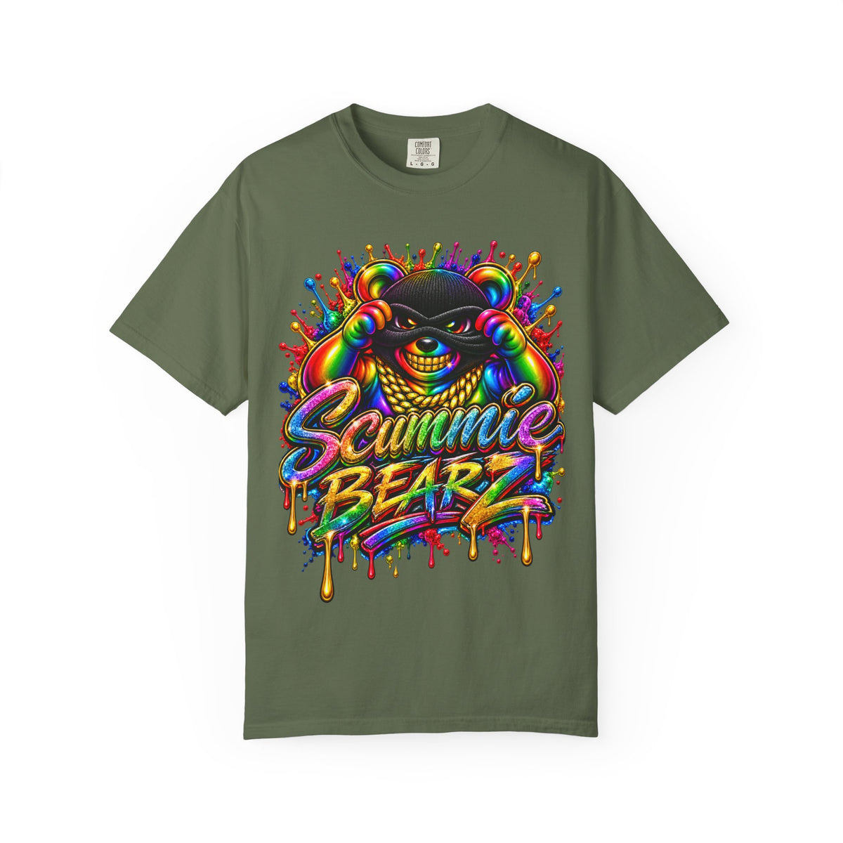 Unisex Garment-Dyed T-shirt-RAINBOW MASK LOGO GLOCK SB CROWN LOGO-SCUMMIEBEARZ™