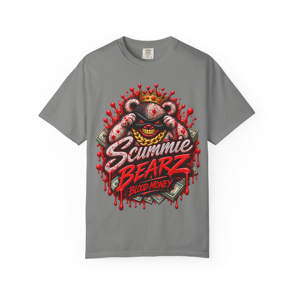 Unisex Garment-Dyed T-SHIRT-BLOOD MONEY GLOCK/SB LOGO/MASK LOGO-SCUMMIEBEARZ™