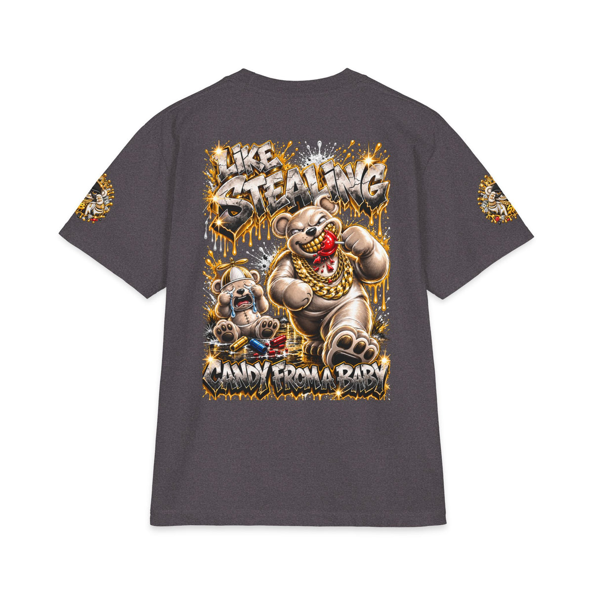 Like Stealing Candy from a Baby — White & Gold Edition | SCUMMIEBEARZ™ Shaka Wear Heavyweight Tee