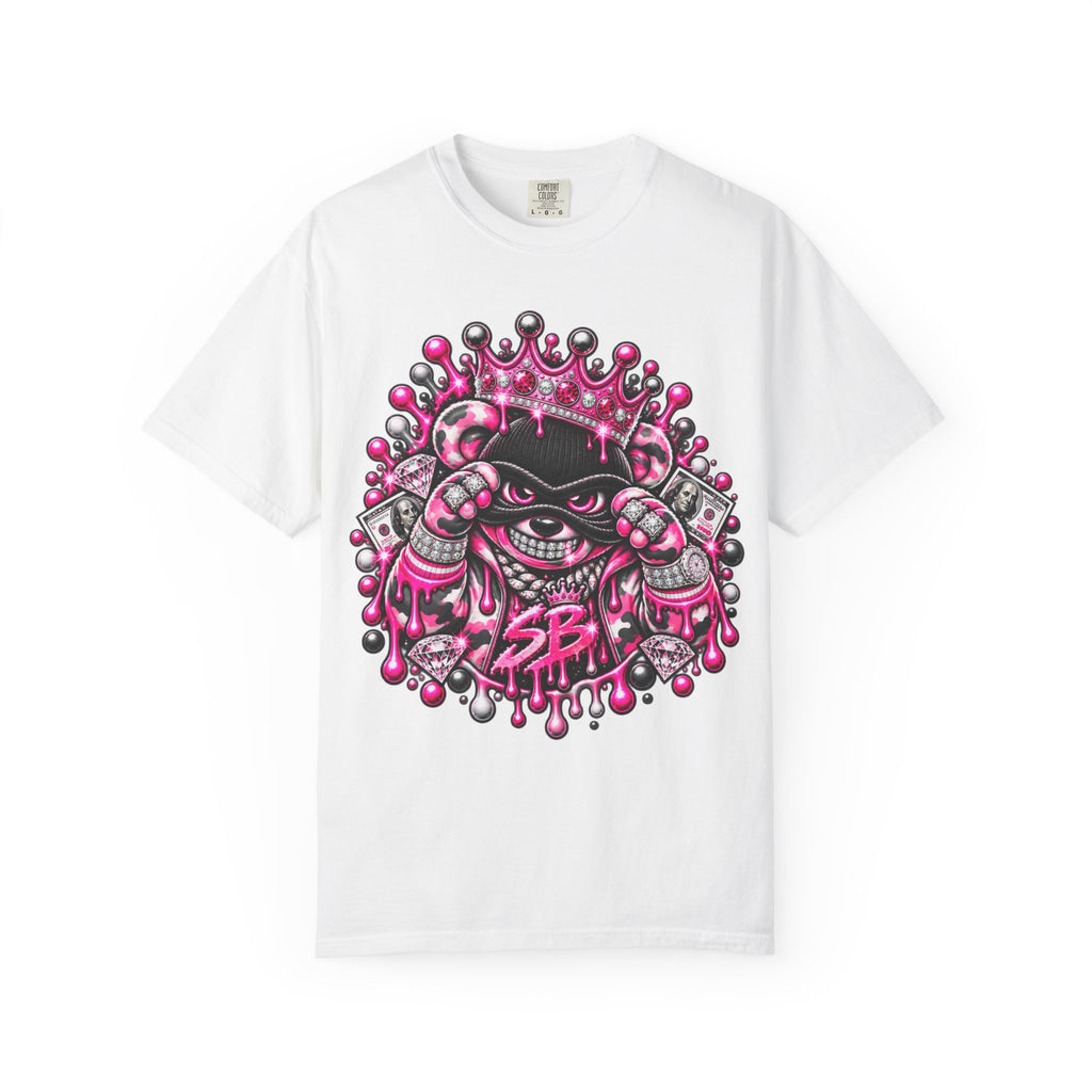 Unisex Garment-Dyed T-shirt-PINK CROWN MASK LOGO GLOCK -SCUMMIEBEARZ™