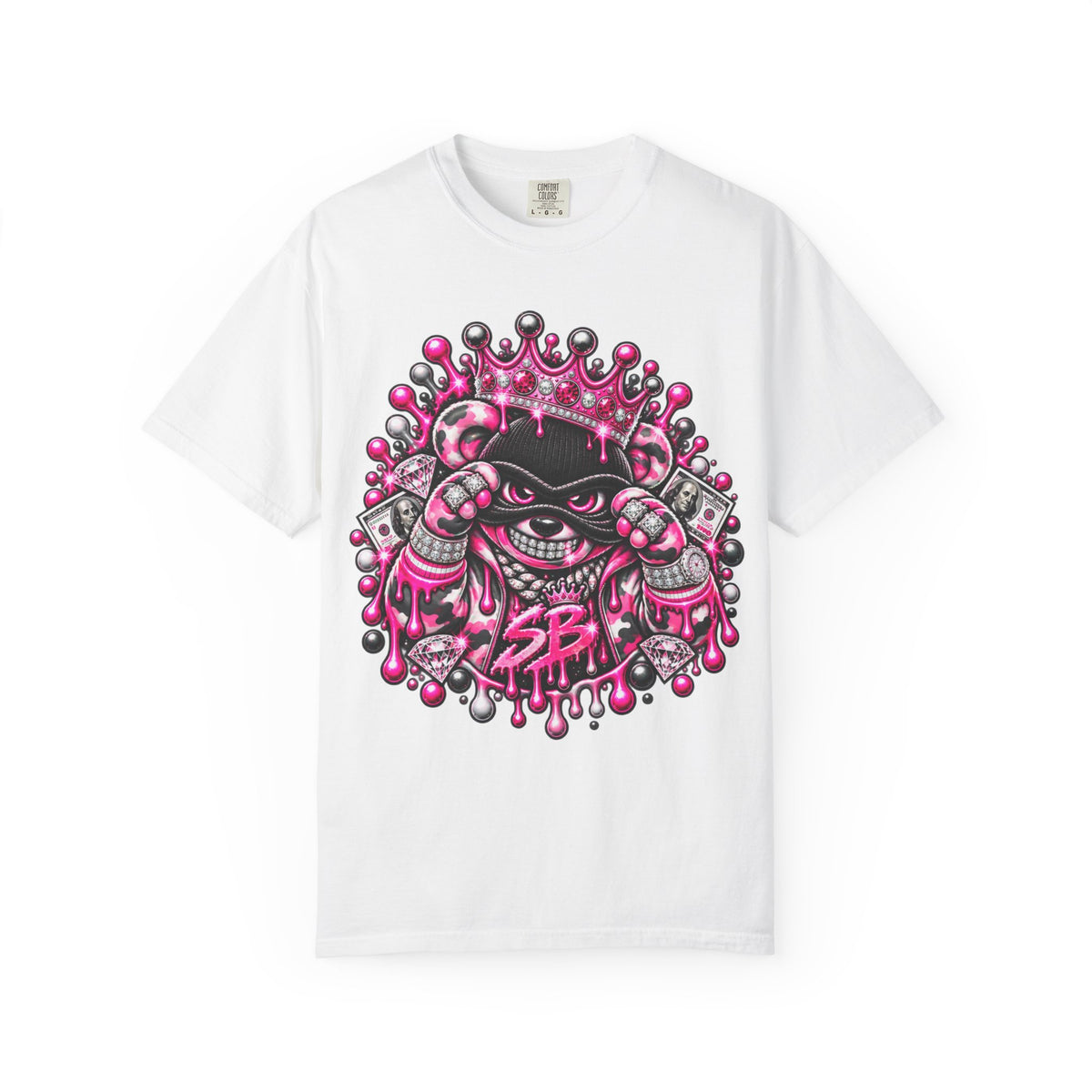 Unisex Garment-Dyed T-shirt-PINK CROWN MASK LOGO GLOCK -SCUMMIEBEARZ™