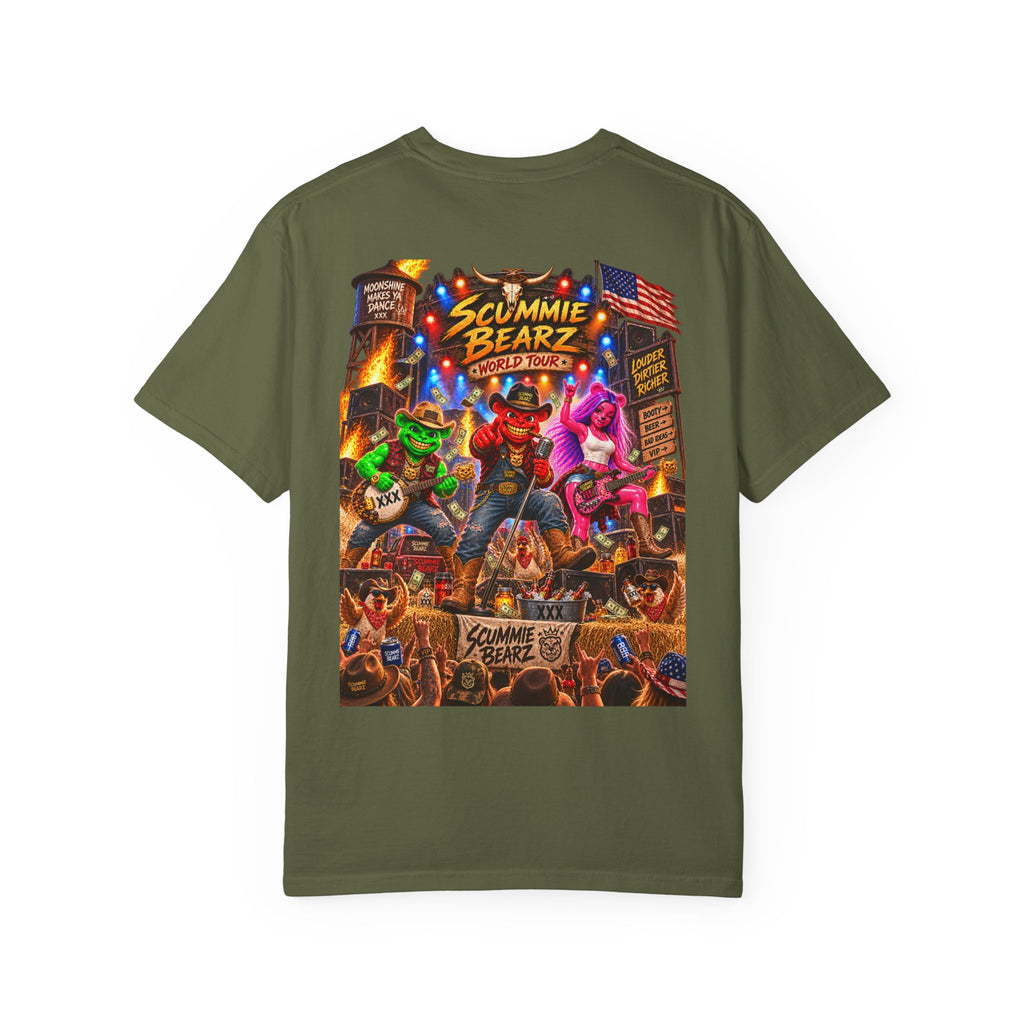 Unisex Garment-Dyed T-shirt--HILLBILLY WORLD TOUR/CROWN SB LOGO-SCUMMIEBEARZ™️
