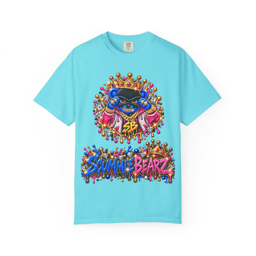 Unisex Garment-Dyed T-shirt-BLUE&PINK CROWN MASK LOGO CHOSEN BY GOD-SCUMMINGBEARZ™