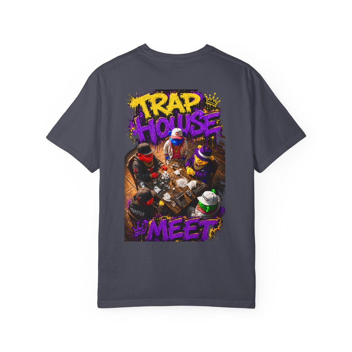 Unisex Garment-Dyed T-shirt-PURPLE&G9D CROWN MASK LOGO TRAP HOUSE MEET-SCUMMINGBEARZ™