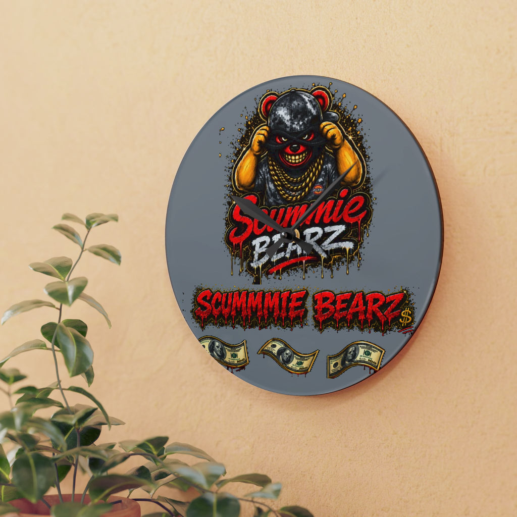 Acrylic Wall Clock-Money SCUMMIEBEARZ Logo