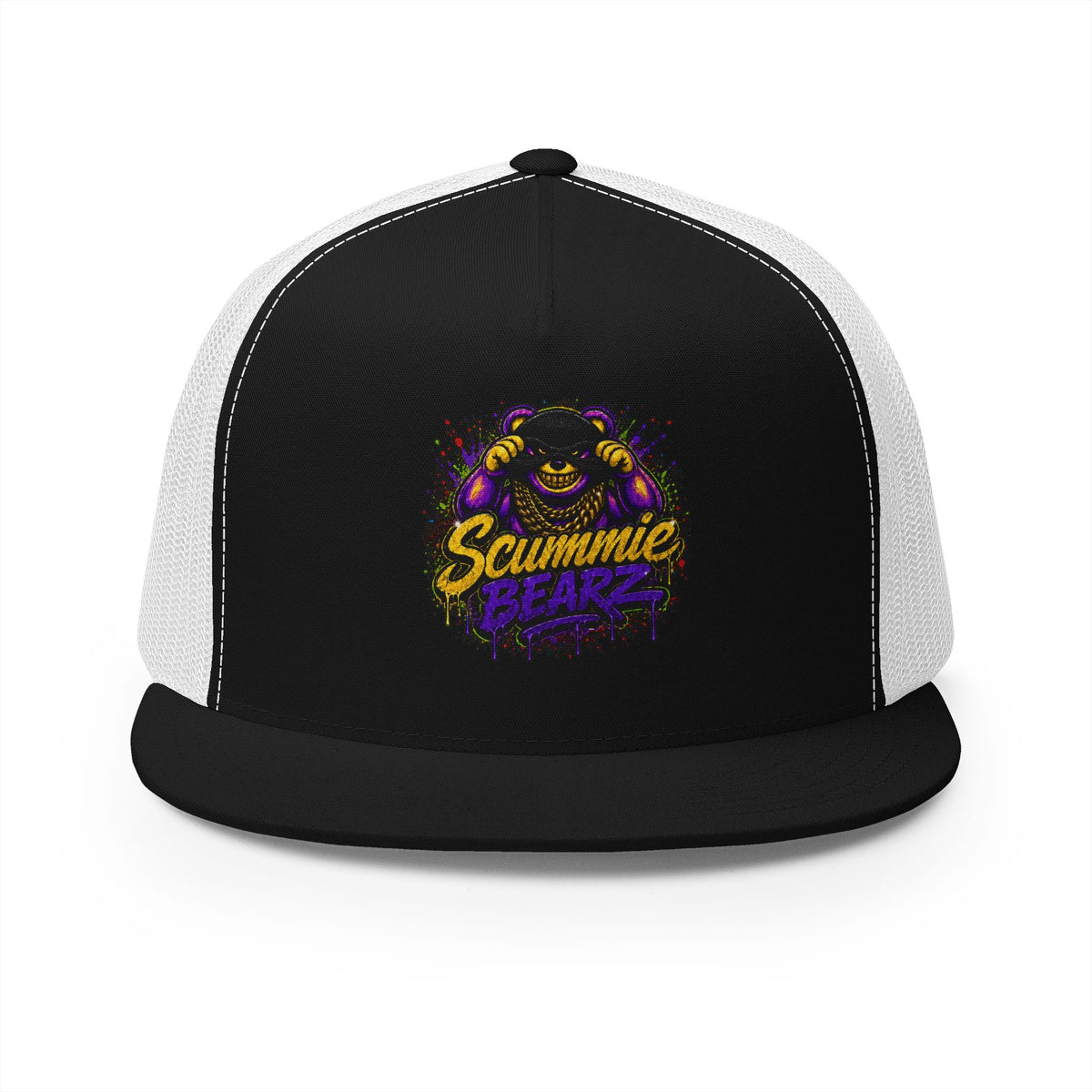 5 Panel Trucker Cap-GOLD/PURPLE MASK LOGO-SCUMMIEBEARZ™