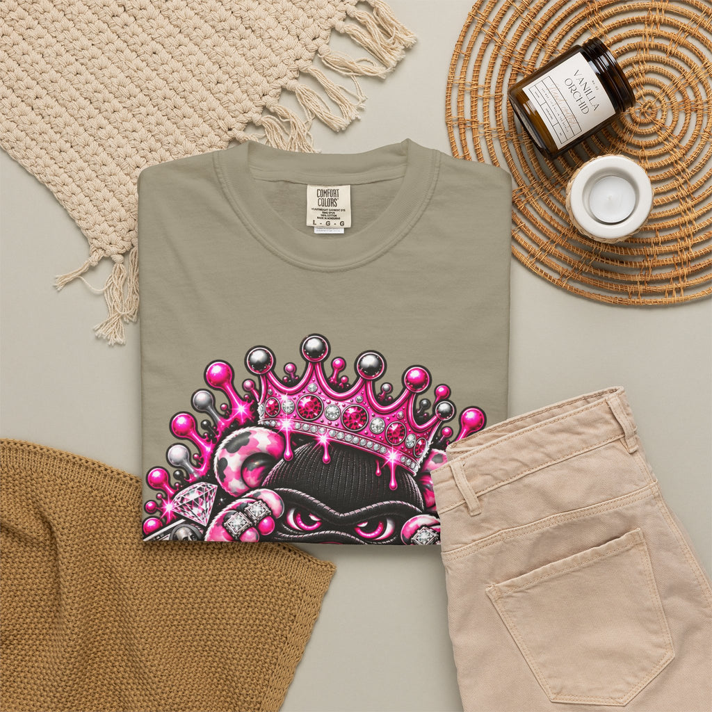 Unisex Garment-Dyed T-shirt-PINK CROWN MASK LOGO GLOCK -SCUMMIEBEARZ™