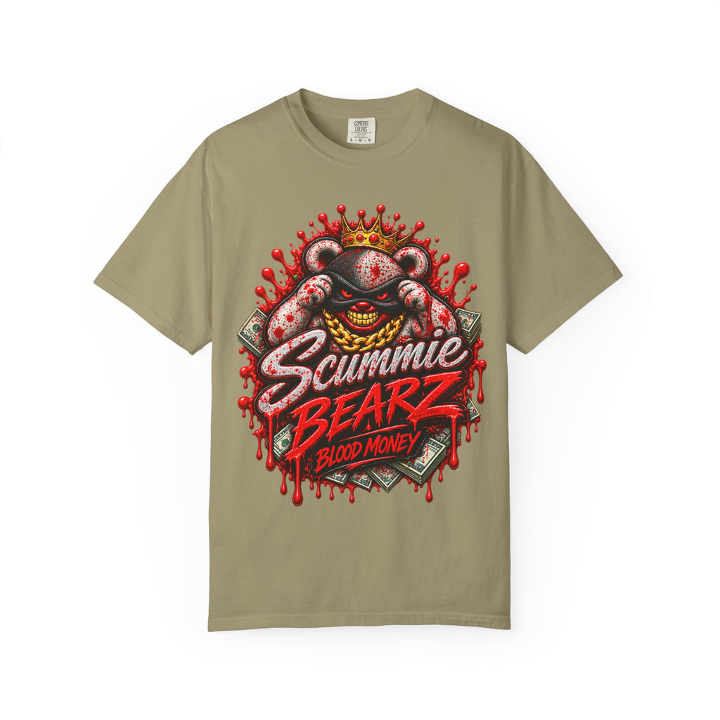 Unisex Garment-Dyed T-SHIRT-BLOOD MONEY GLOCK/MASK LOGO-SCUMMIEBEARZ™