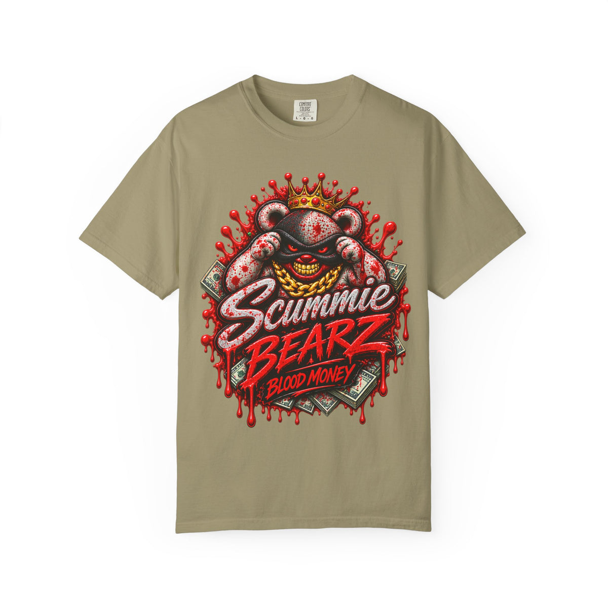Unisex Garment-Dyed T-SHIRT-BLOOD MONEY GLOCK/MASK LOGO-SCUMMIEBEARZ™