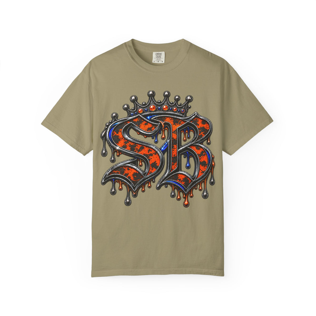 Unisex Garment-Dyed T-shirt-ORANGE&BLUE SB CROWN LOGO&TRAP STAR -SCUMMIEBEARZ™