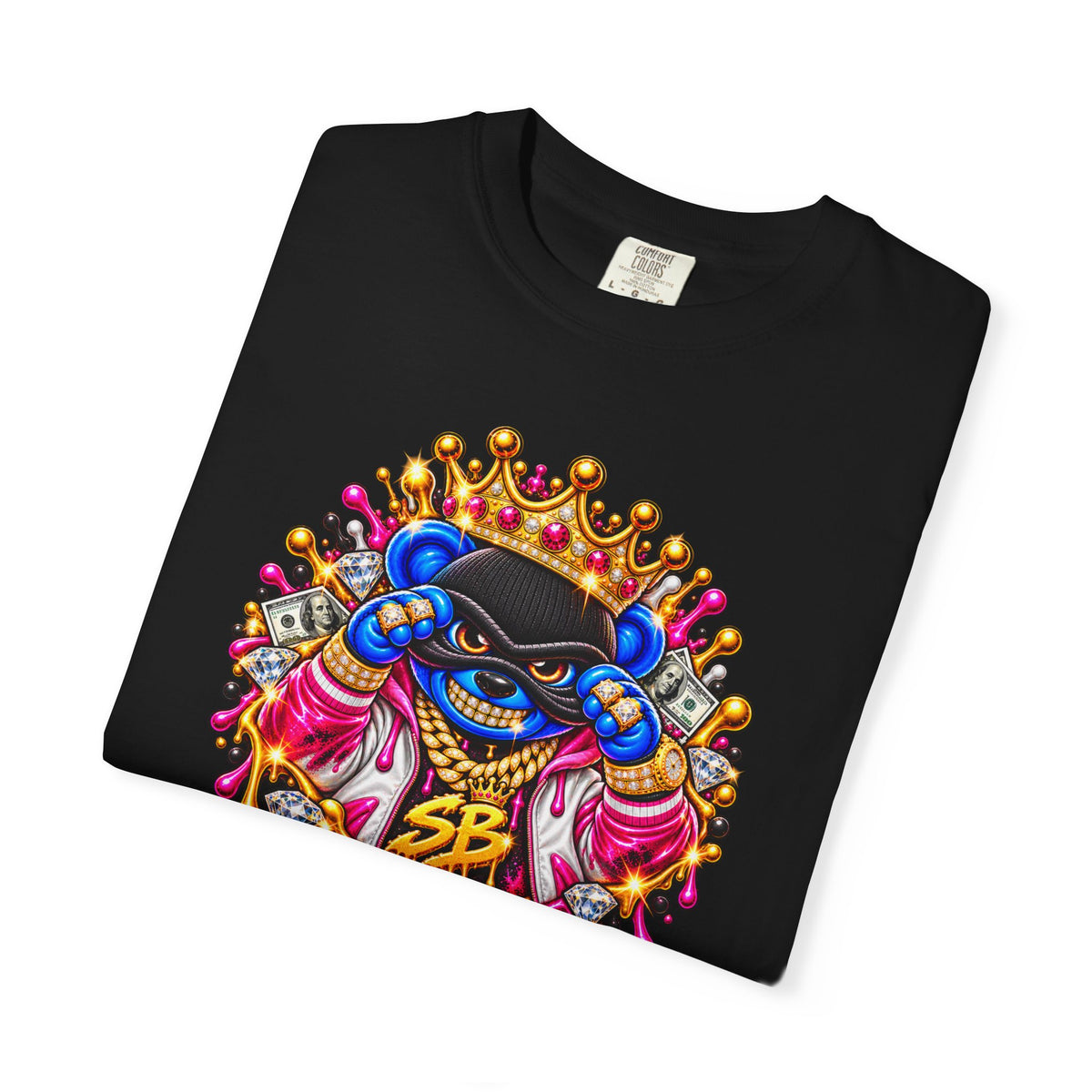 Unisex Garment-Dyed T-shirt-BLUE&PINK CROWN MASK LOGO PRAY BIG -SCUMMIEBEARZ™