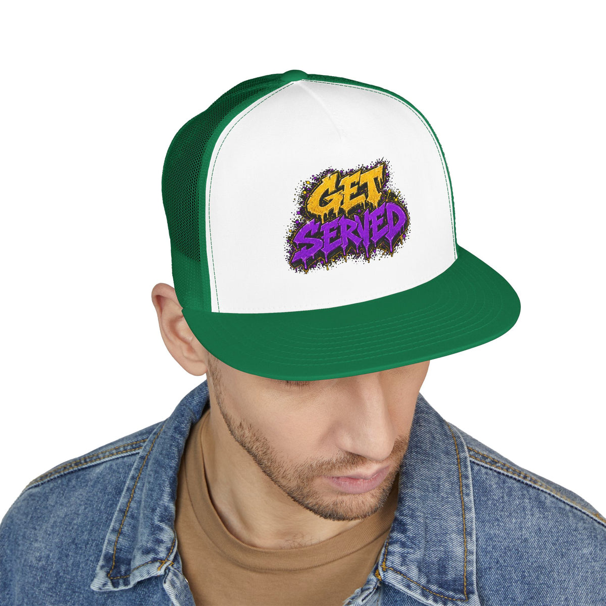 5 Panel Trucker Cap-GOLD/PURPLE GET SERVED-SCUMMIEBEARZ™