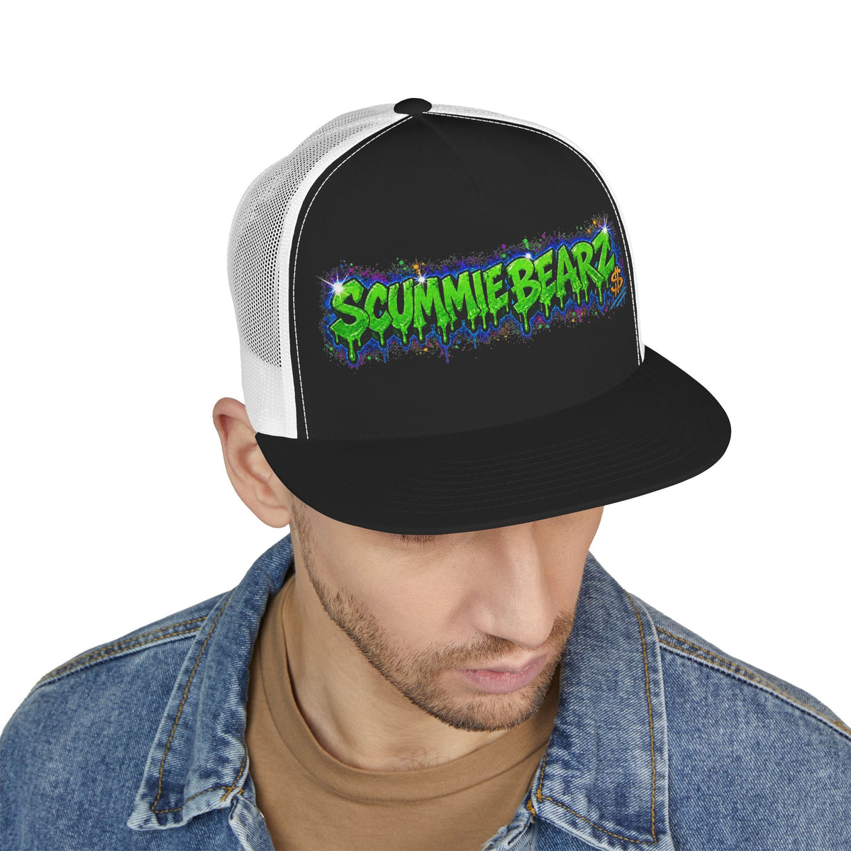 5 Panel Trucker Cap-GREEN/BLUE SCUMMIEBEARZ LOGO-SCUMMIEBEARZ™