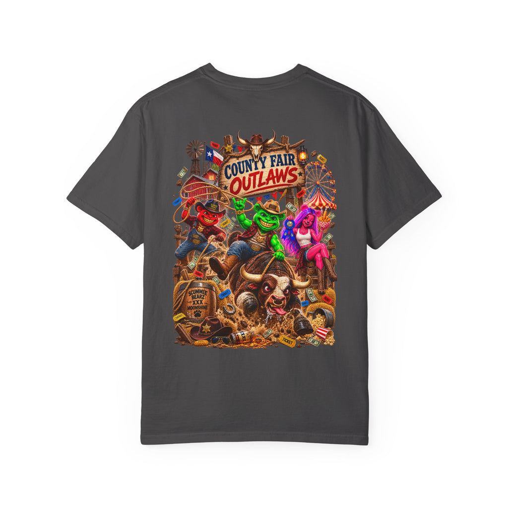 Unisex Garment-Dyed T-shirt--HILLBILLY COUNTY FAIR OUTLAWS/CROWN SB LOGO-SCUMMIEBEARZ™️