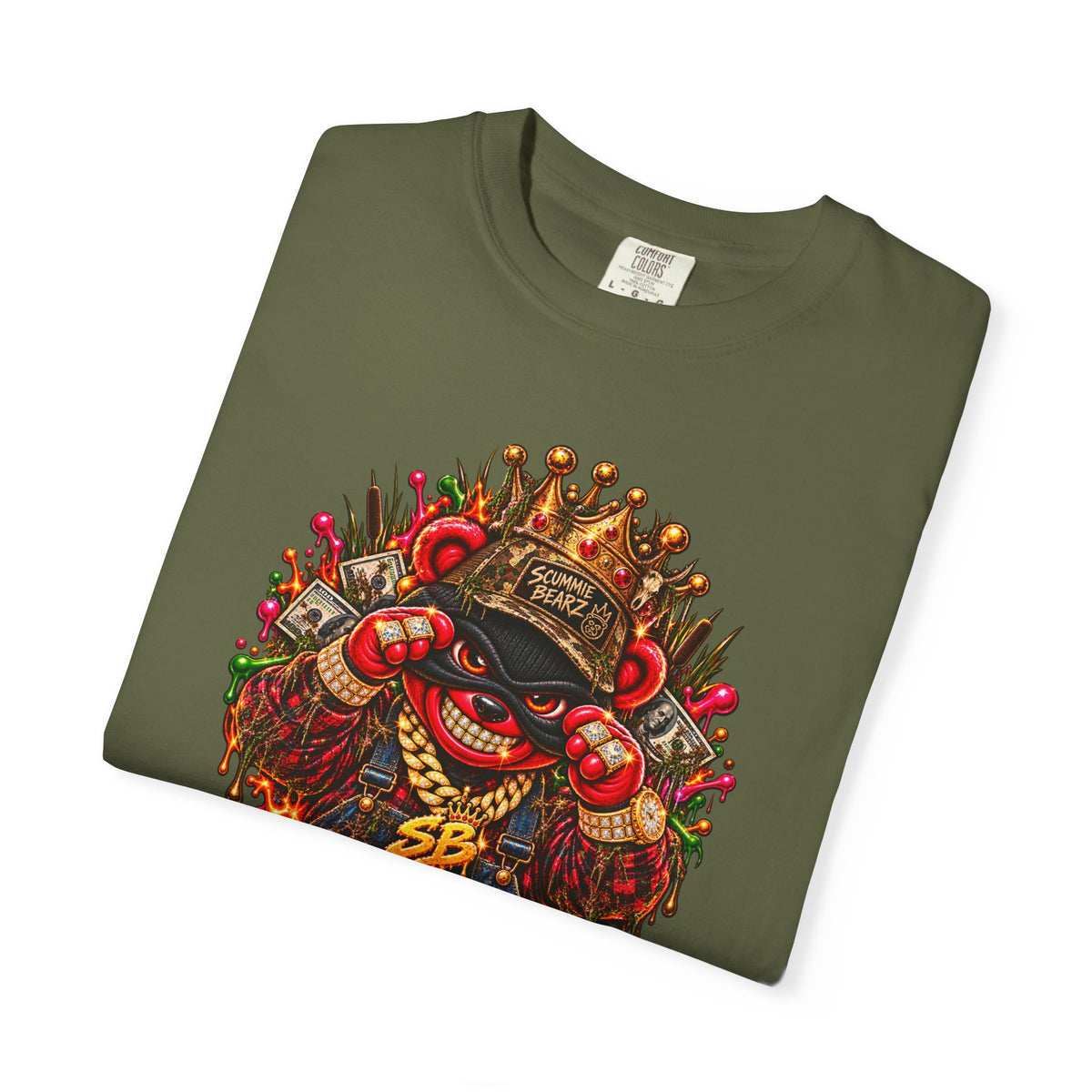Unisex Garment-Dyed T-shirt-RED CROWN MASK LOGO BAIL BONDS-SCUMMINGBEARZ™