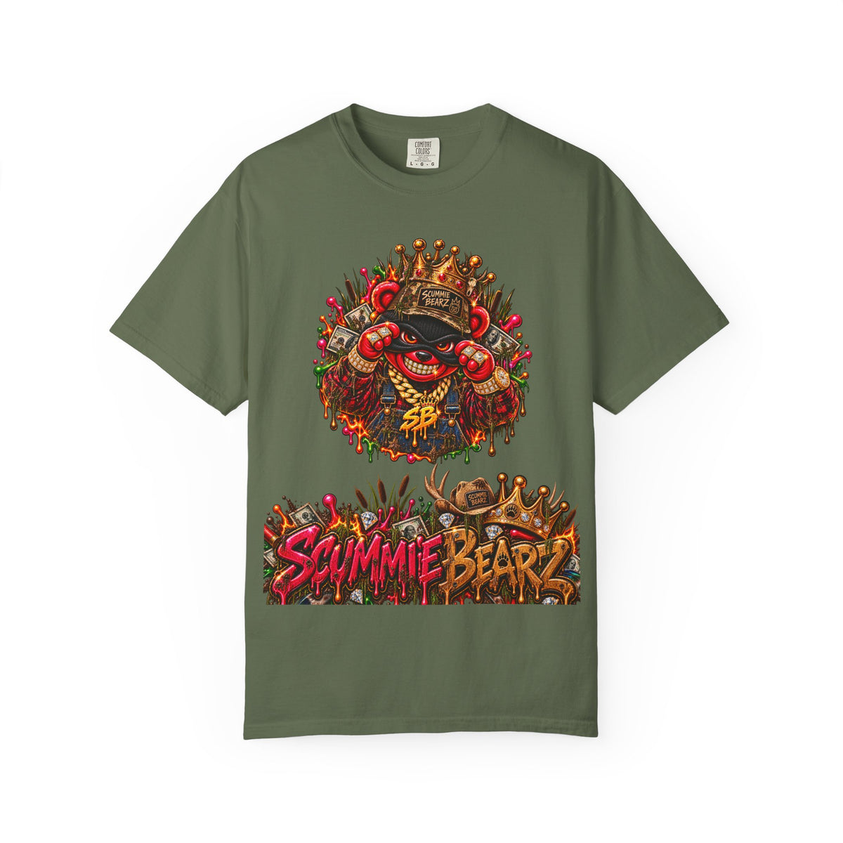 Unisex Garment-Dyed T-shirt-RED CROWN MASK LOGO BAIL BONDS-SCUMMINGBEARZ™