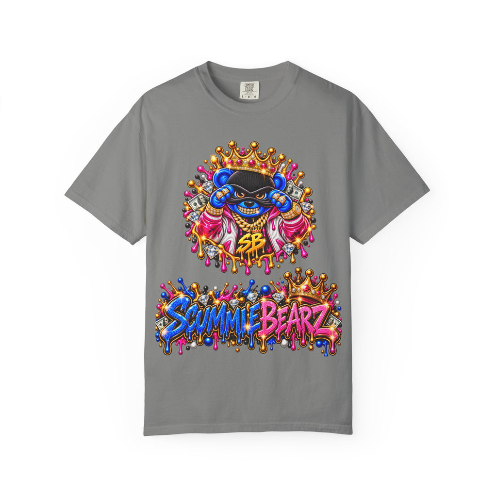 Unisex Garment-Dyed T-shirt-BLUE&PINK CROWN MASK LOGO PRAY BIG -SCUMMIEBEARZ™