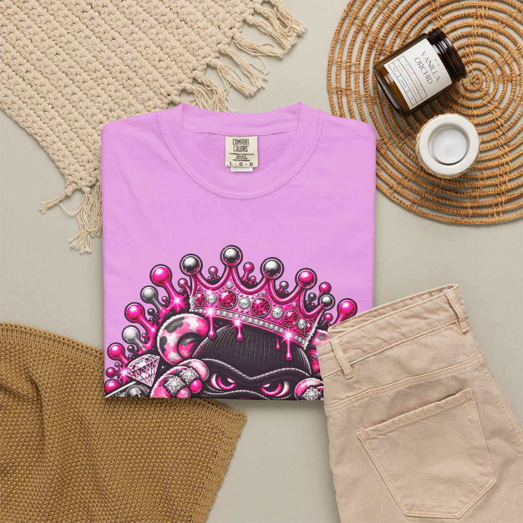 Unisex Garment-Dyed T-shirt-PINK CROWN MASK LOGO GLOCK -SCUMMIEBEARZ™