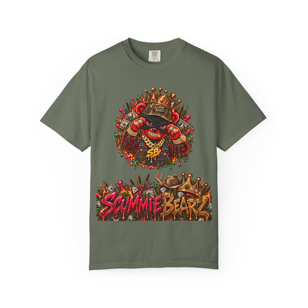 Unisex Garment-Dyed T-shirt-RED CROWN MASK LOGO BAIL BONDS-SCUMMINGBEARZ™