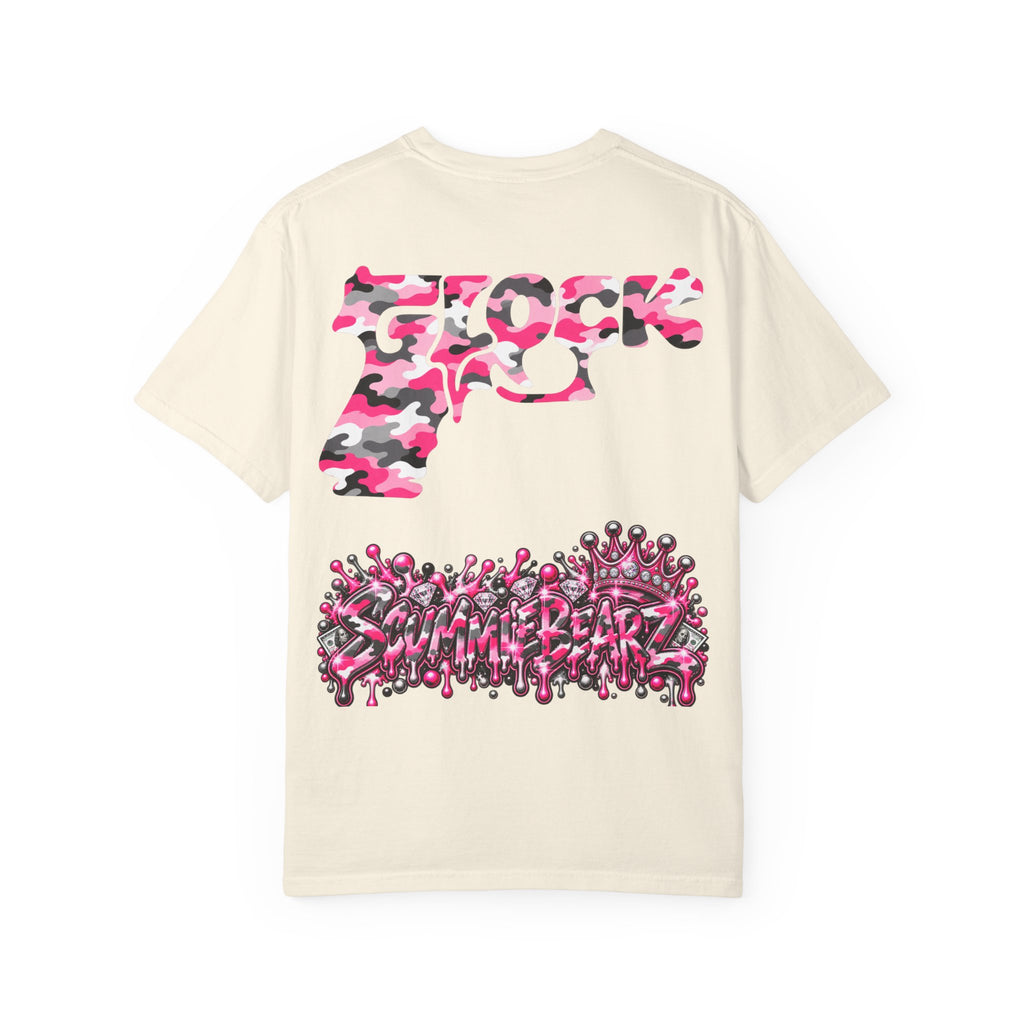 Unisex Garment-Dyed T-shirt-PINK CAMO MASK LOGO GLOCK -SCUMMIEBEARZ™