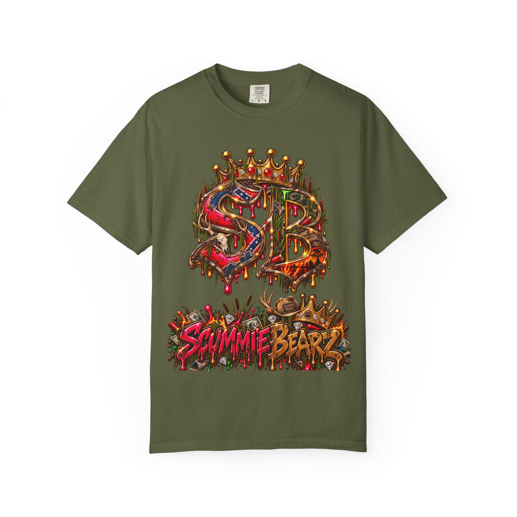 Unisex Garment-Dyed T-shirt--HILLBILLY DEAD OR RICH/SB CROWN LOGO-SCUMMIEBEARZ™️