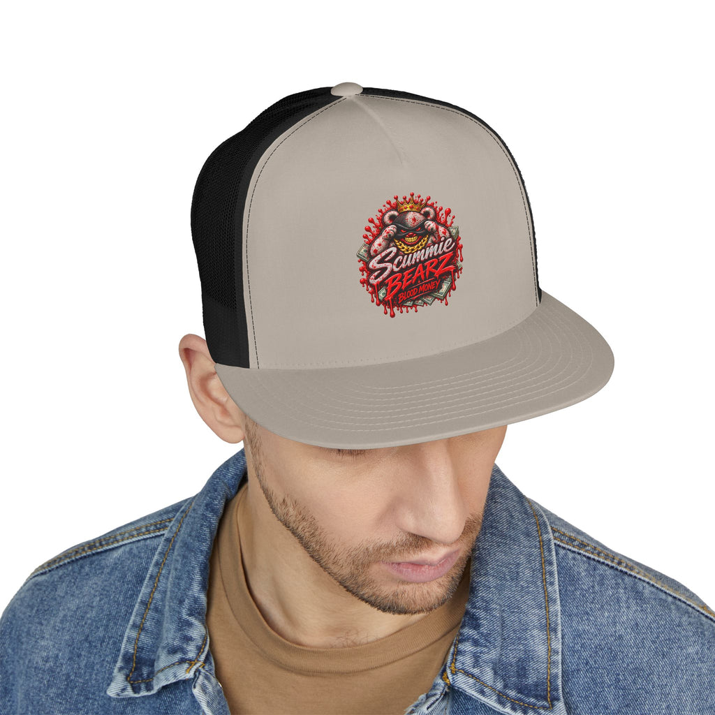 5 Panel Trucker Cap-	RED BLOOD MONEY MASK LOGO-SCUMMIEBEARZ™