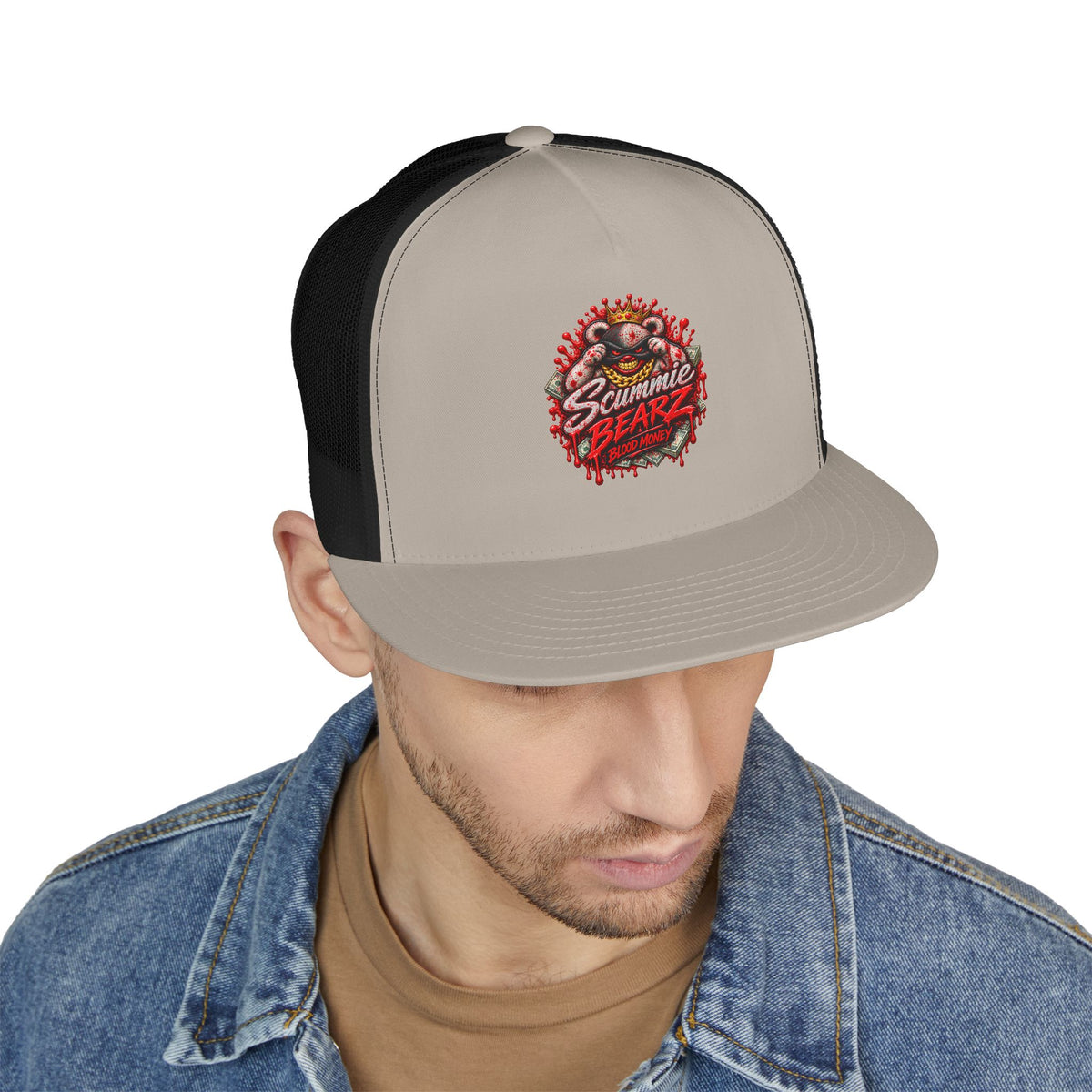 5 Panel Trucker Cap-	RED BLOOD MONEY MASK LOGO-SCUMMIEBEARZ™