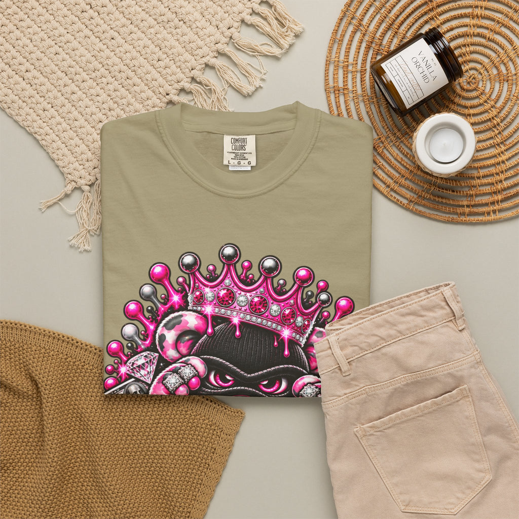 Unisex Garment-Dyed T-shirt-PINK CROWN MASK LOGO GLOCK -SCUMMIEBEARZ™