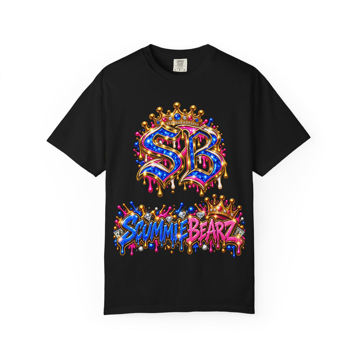 Unisex Garment-Dyed T-shirt-BLUE&PINK CROWN SB LOGO ARMED WITH FAITH-SCUMMIEBEARZ™