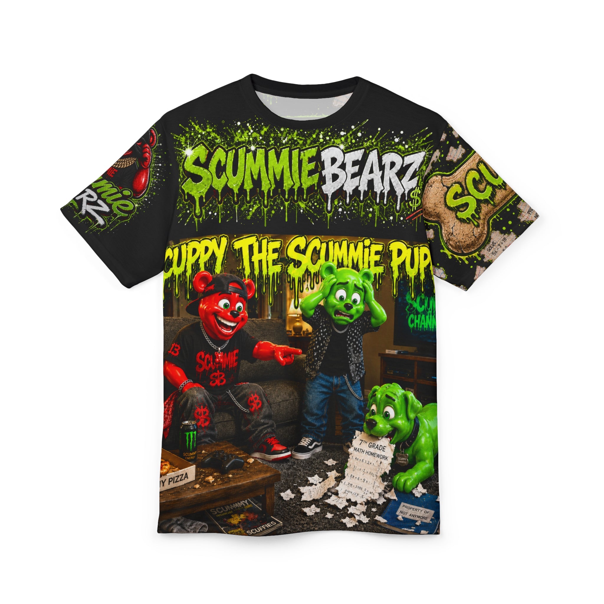Unisex AOP Streetwear T-Shirt -Scuppy the SCUMMIE Puppy™ Edition