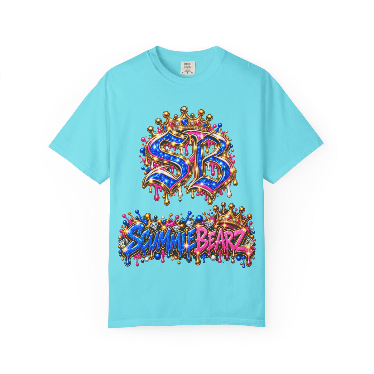 Unisex Garment-Dyed T-shirt-BLUE&PINK CROWN SB LOGO ARMED WITH FAITH-SCUMMIEBEARZ™
