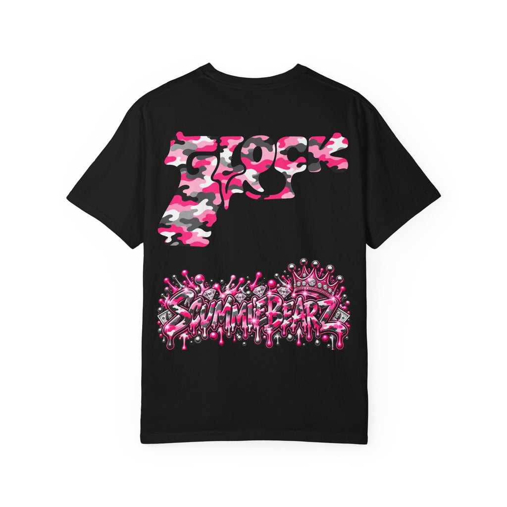Unisex Garment-Dyed T-shirt-PINK CAMO MASK LOGO GLOCK -SCUMMIEBEARZ™