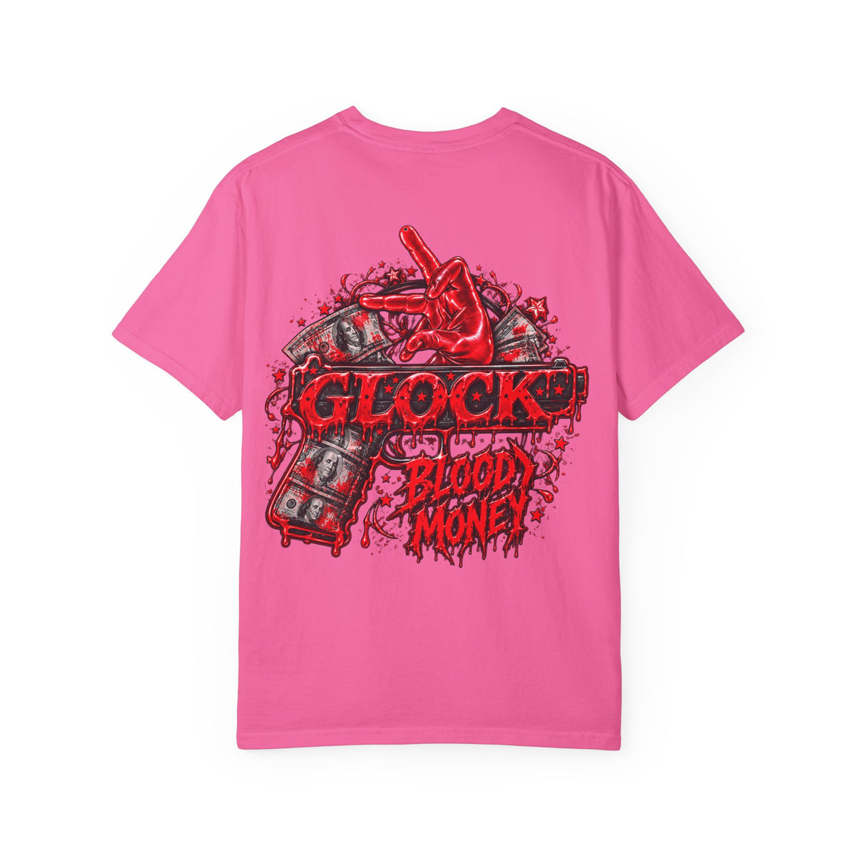 Unisex Garment-Dyed T-SHIRT-BLOOD MONEY GLOCK/MASK LOGO-SCUMMIEBEARZ™
