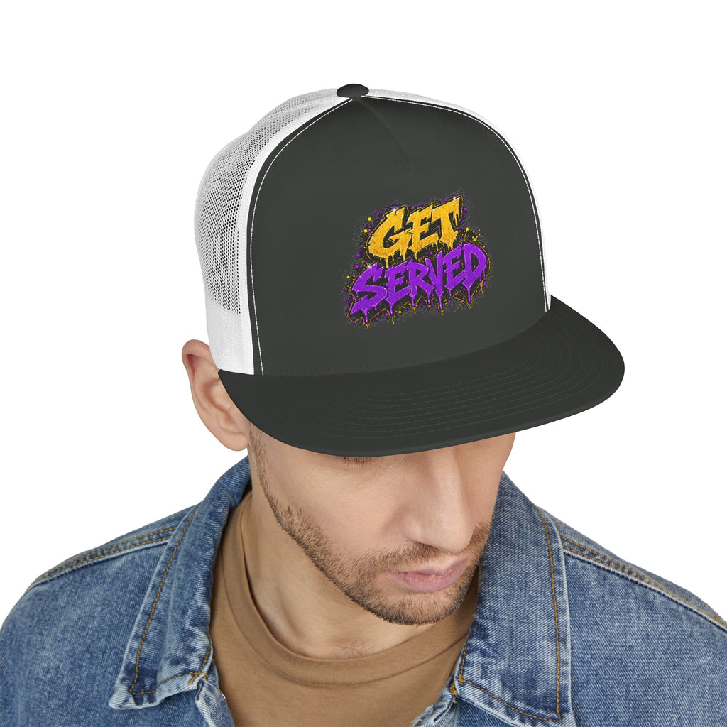 5 Panel Trucker Cap-GOLD/PURPLE GET SERVED-SCUMMIEBEARZ™