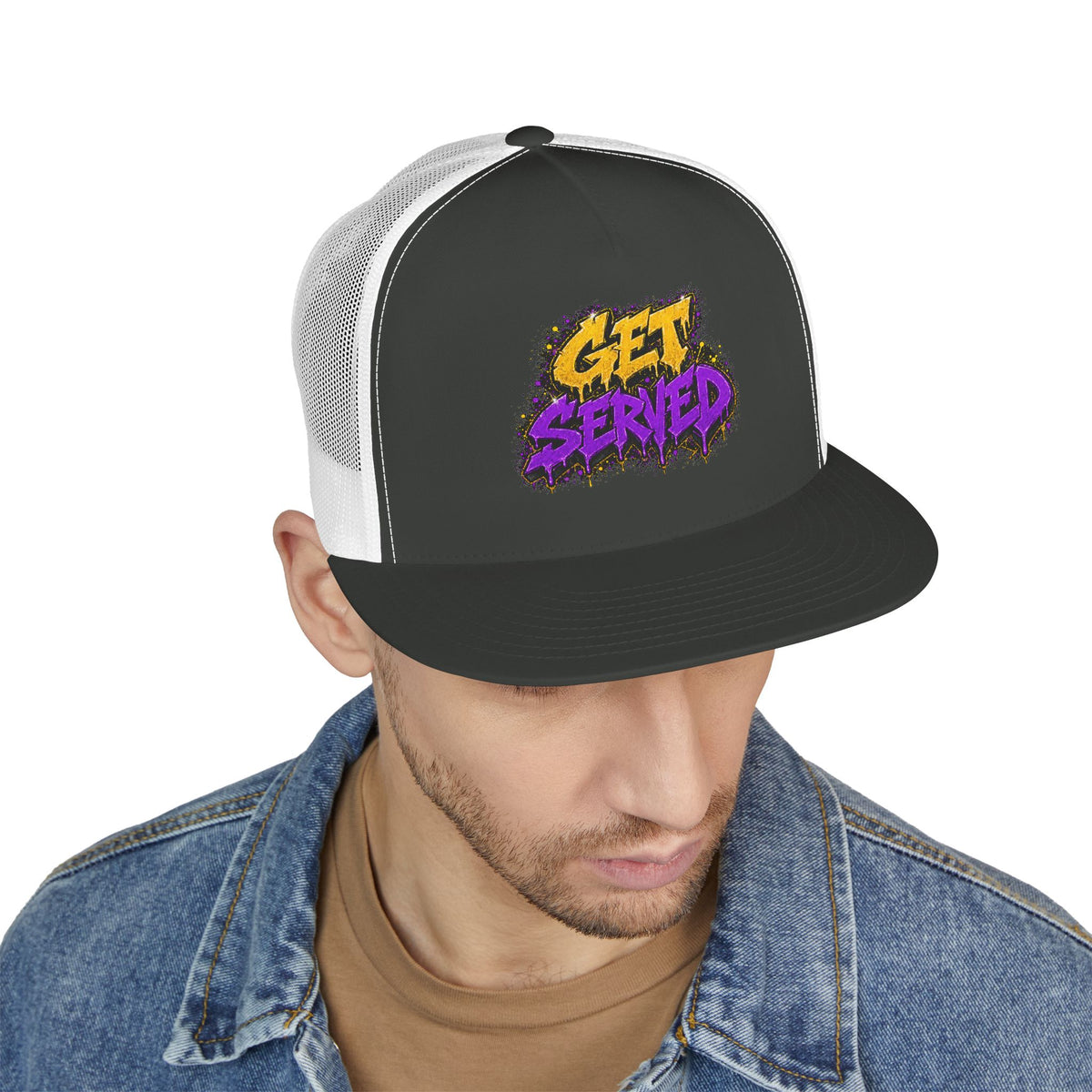 5 Panel Trucker Cap-GOLD/PURPLE GET SERVED-SCUMMIEBEARZ™