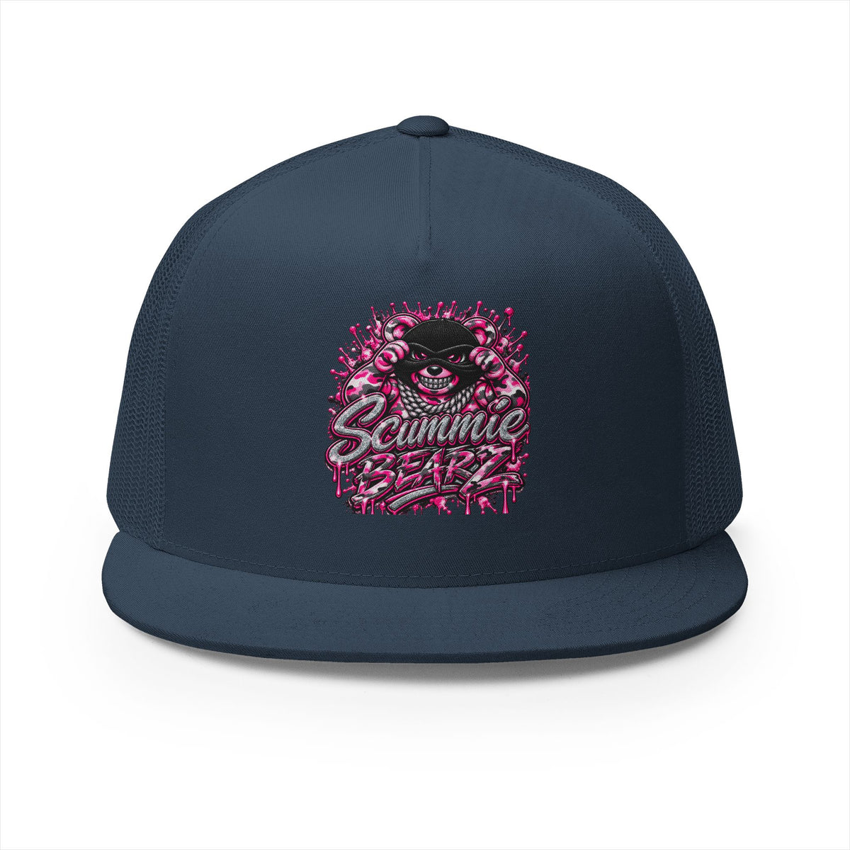 5 Panel Trucker Cap-PINK CAMOUFLAGE WITH SILVER MASK LOGO-SCUMMIEBEARZ™
