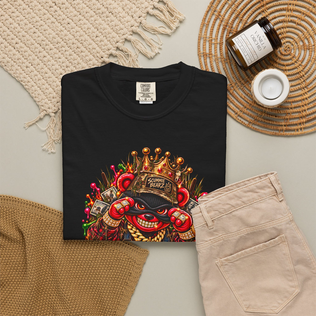 Unisex Garment-Dyed T-shirt--HILLBILLY WORLD TOUR/CROWN SB LOGO-SCUMMIEBEARZ™️
