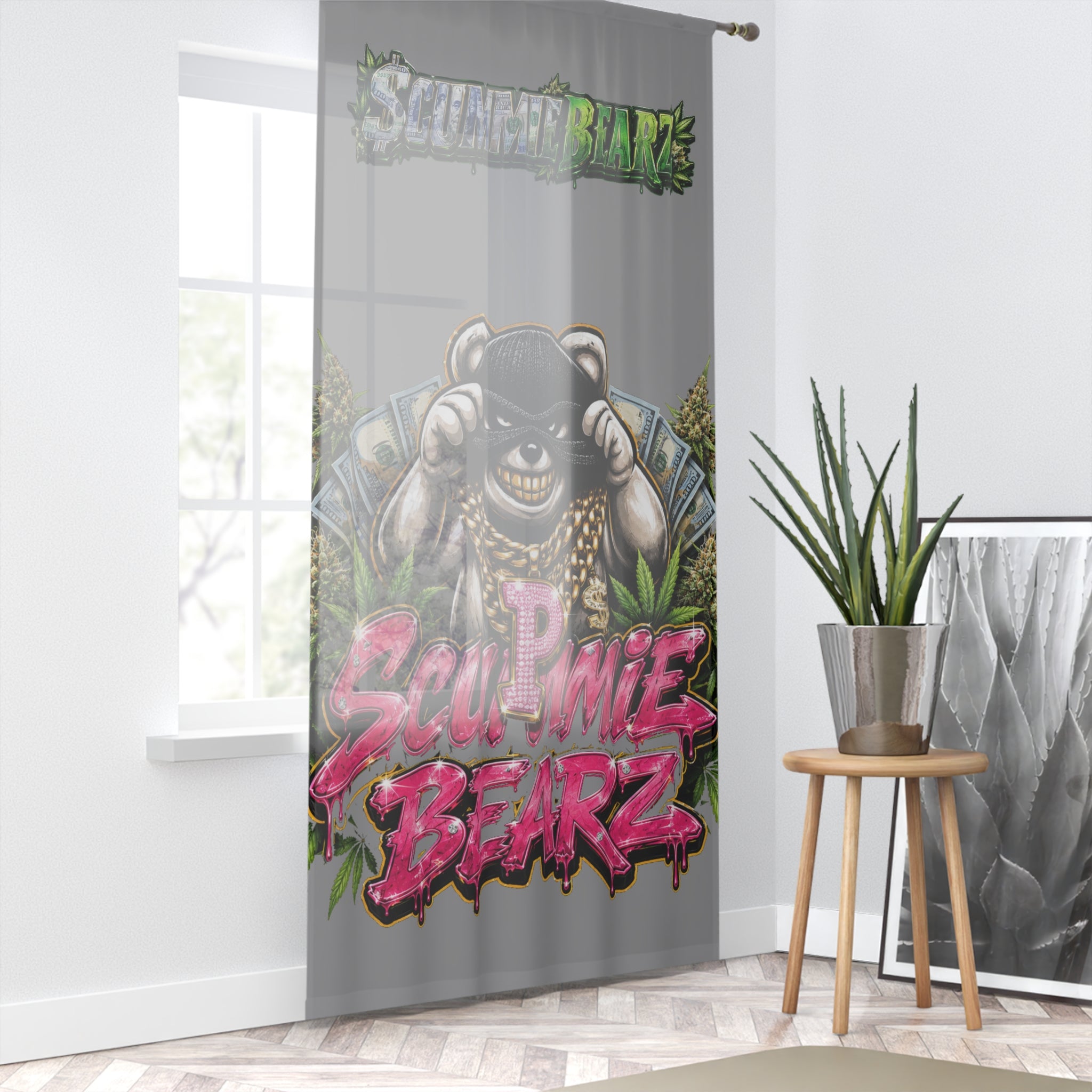 Window Curtain-P.M.W.(P***y Money Weed) Logo SCUMMIEBEARZ™