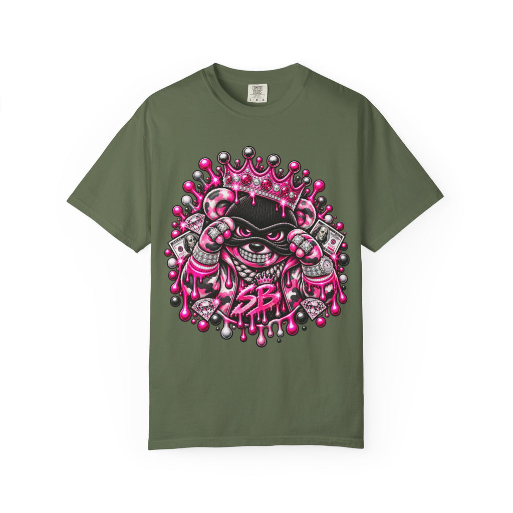 Unisex Garment-Dyed T-shirt-PINK CROWN MASK LOGO GLOCK -SCUMMIEBEARZ™