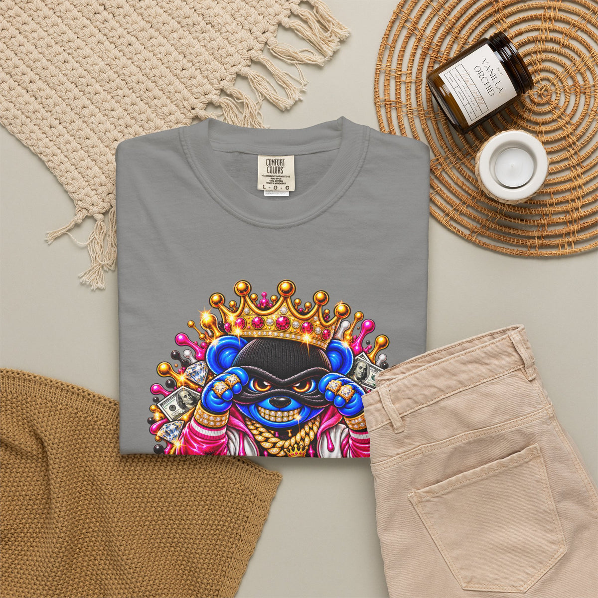 Unisex Garment-Dyed T-shirt-BLUE&PINK CROWN MASK LOGO CHOSEN BY GOD-SCUMMINGBEARZ™