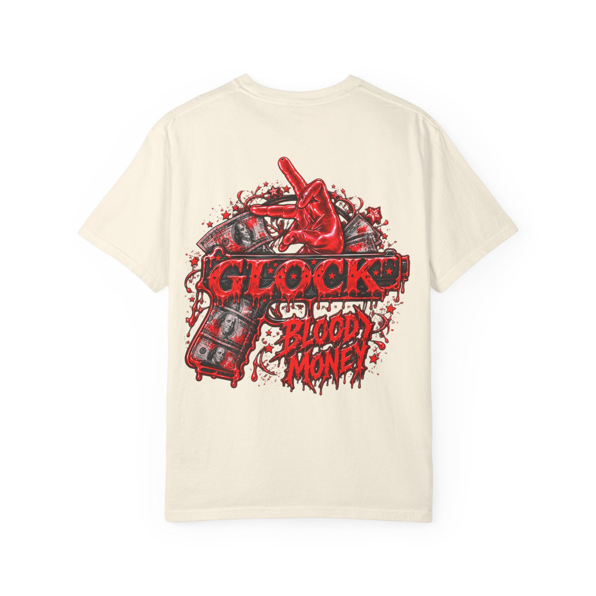 Unisex Garment-Dyed T-SHIRT-BLOOD MONEY GLOCK/MASK LOGO-SCUMMIEBEARZ™
