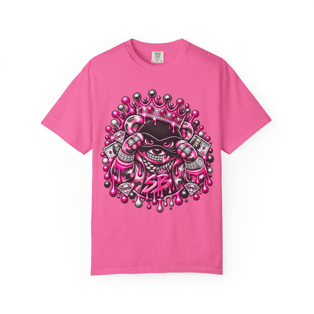 Unisex Garment-Dyed T-shirt-PINK CROWN MASK LOGO GLOCK -SCUMMIEBEARZ™