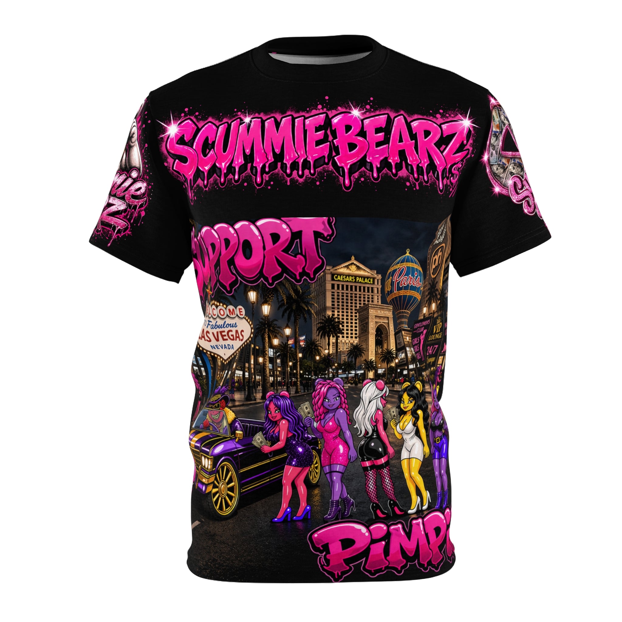 SCUMMIEBEARZ SUPPORT PIMPIN - PIMPIN AIN'T EASY AOP EDITION Unisex Streetwear Graphic Tee