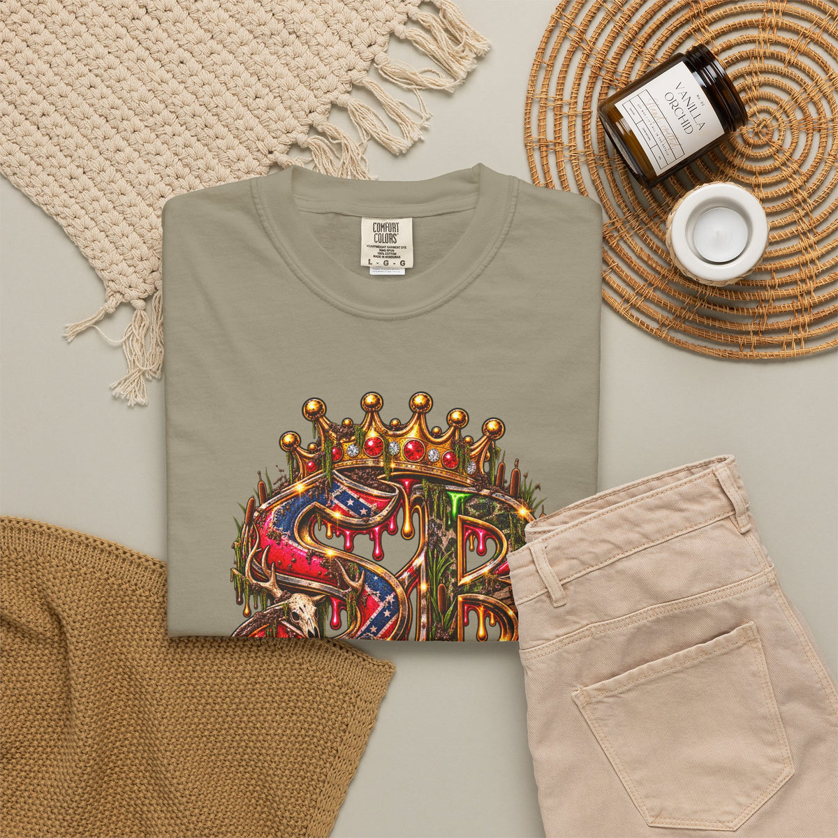 Unisex Garment-Dyed T-shirt-HILLBILLY CROWN SB LOGO HILLBILLY -SCUMMIEBEARZ™