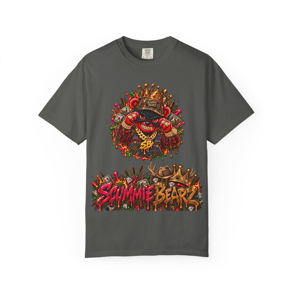 Unisex Garment-Dyed T-shirt-RED CROWN MASK LOGO HILLBILLY -SCUMMIEBEARZ™