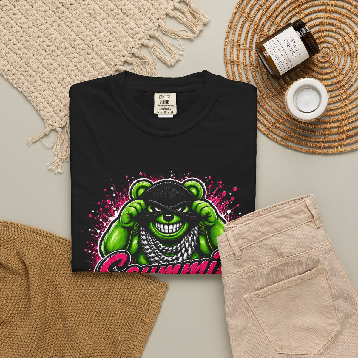 Unisex Garment-Dyed T-shirt-GREEN MASK LOGO&IF YOU SLIP SHE WILL GRIP-SCUMMIEBEARZ™