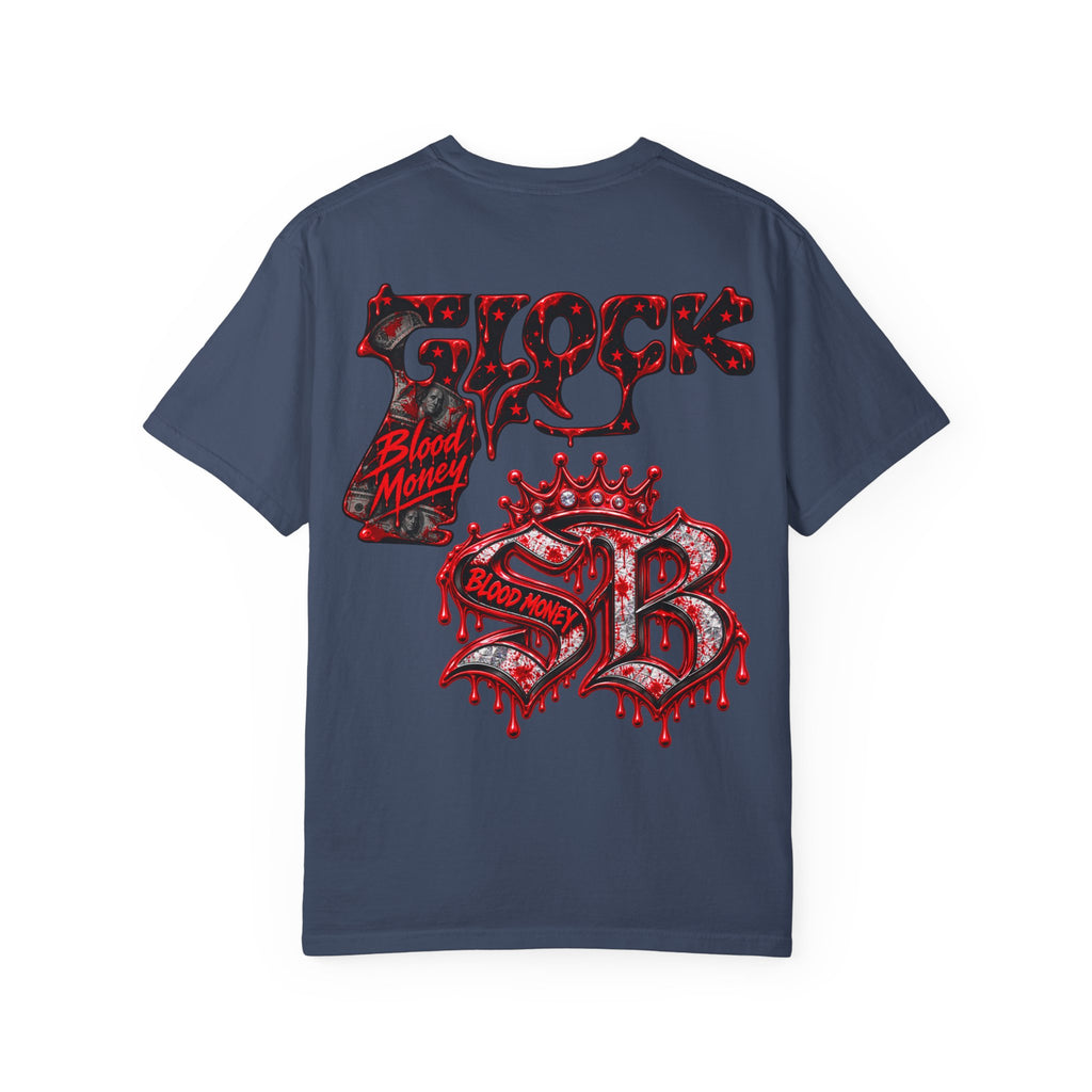 Unisex Garment-Dyed T-SHIRT-BLOOD MONEY GLOCK/SB LOGO/MASK LOGO-SCUMMIEBEARZ™